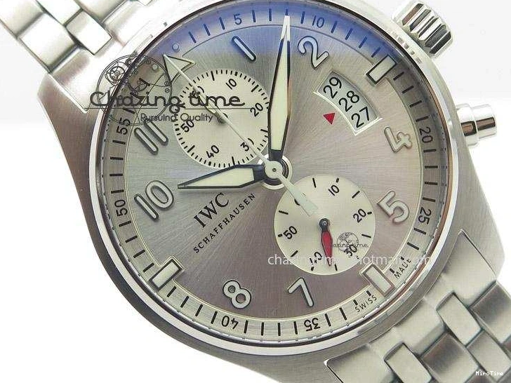 MIROTIME 0118 Pilot Chrono SS IW387809 ZF 1:1 Best Edition Silver Dial On SS Bracelet A Trendsetting 7327